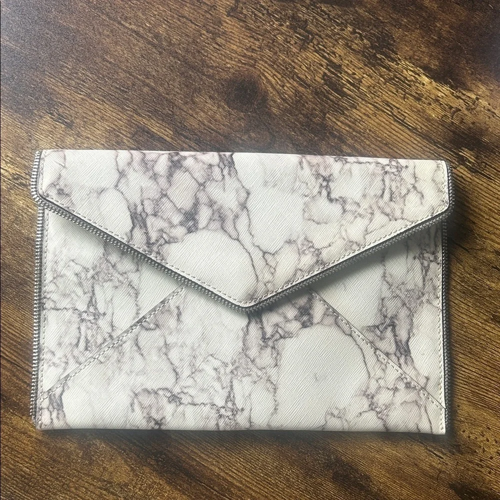 Rebecca Minkoff Leo Leather Marble Grey Envelope Clutch